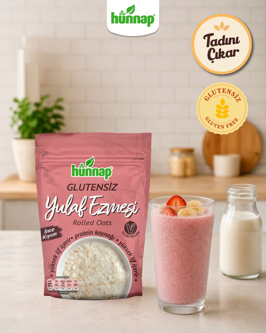 Yulaflı, Muzlu ve Çilekli Smoothie